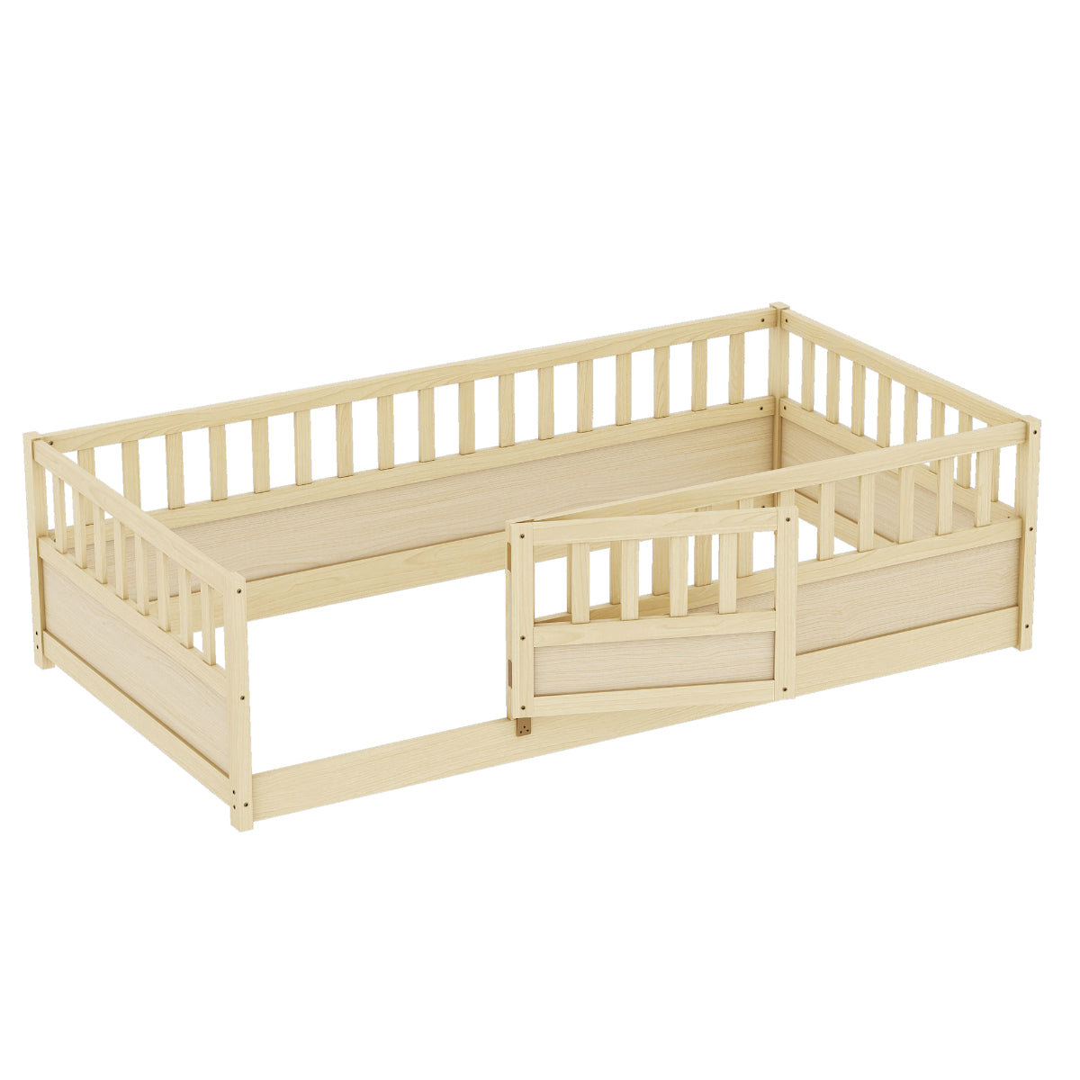 Twin Pine Floor Bed with Safety Rails and Door