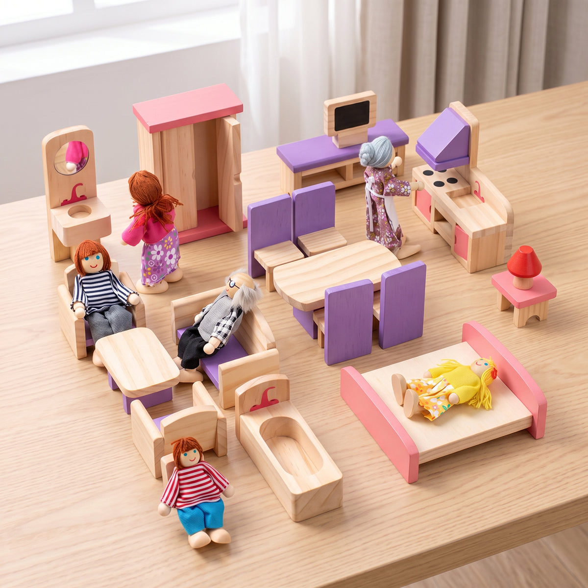 Colorful Mini Wooden Dollhouse Furniture Set