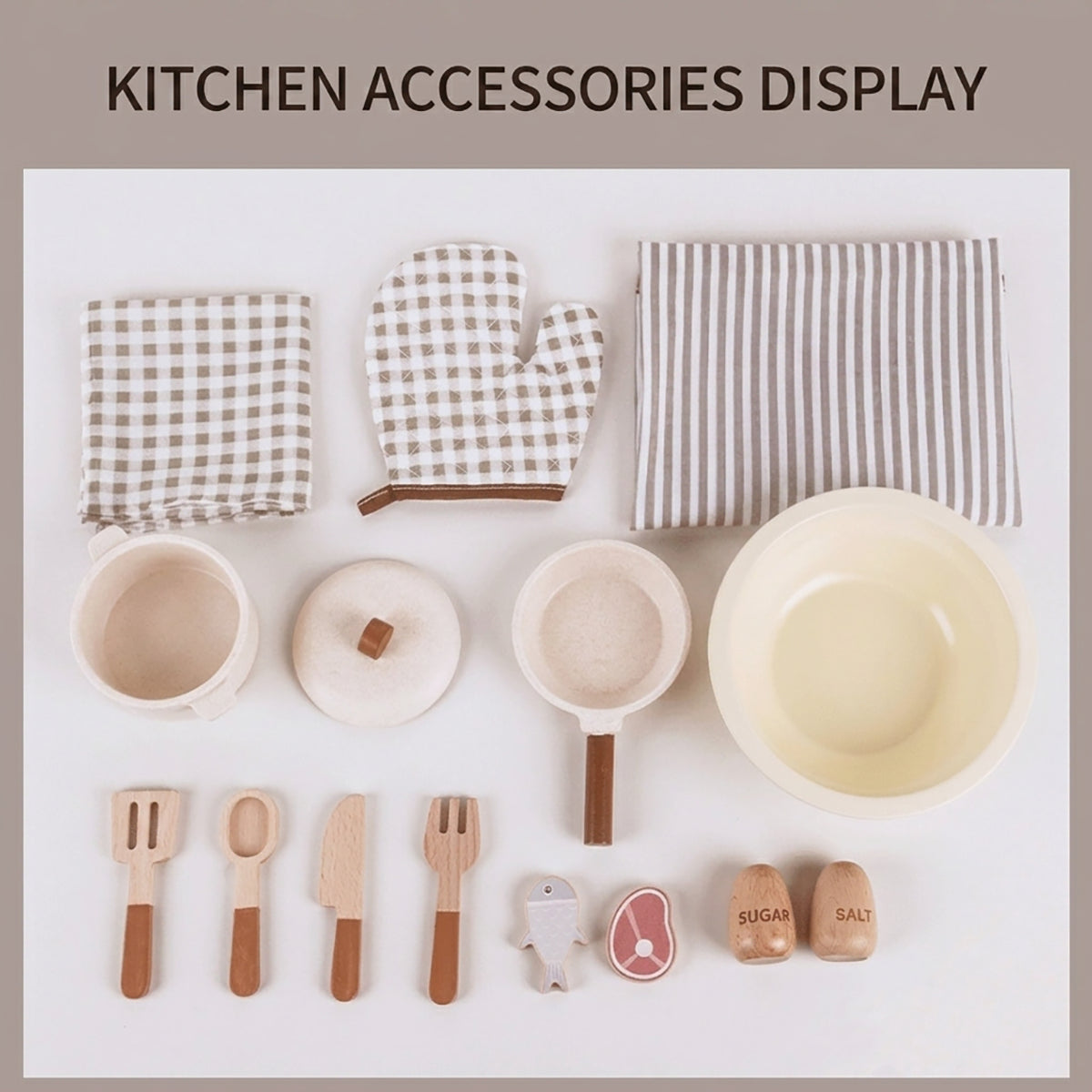 Beige Rustic Wooden Kids Kitchen Playset with Oven & Sink