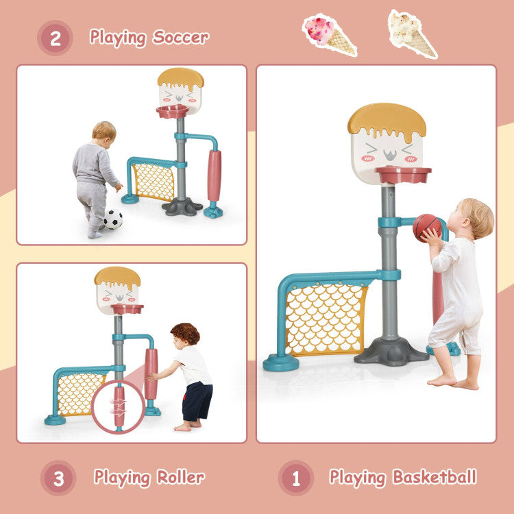 Height Adjustable Kids Basketball Hoop & Soccer Goal Toy