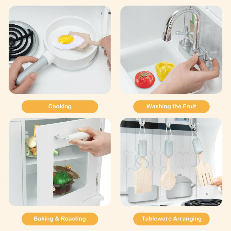 Toddler Wooden Play Kitchen with Cookware & Water Dispenser