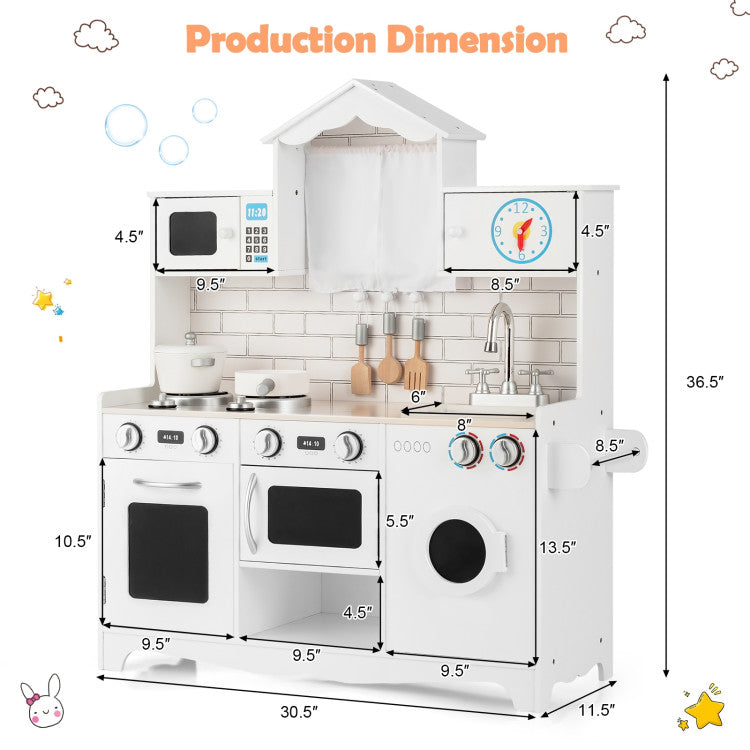Wooden Play Kitchen with Laundry Set