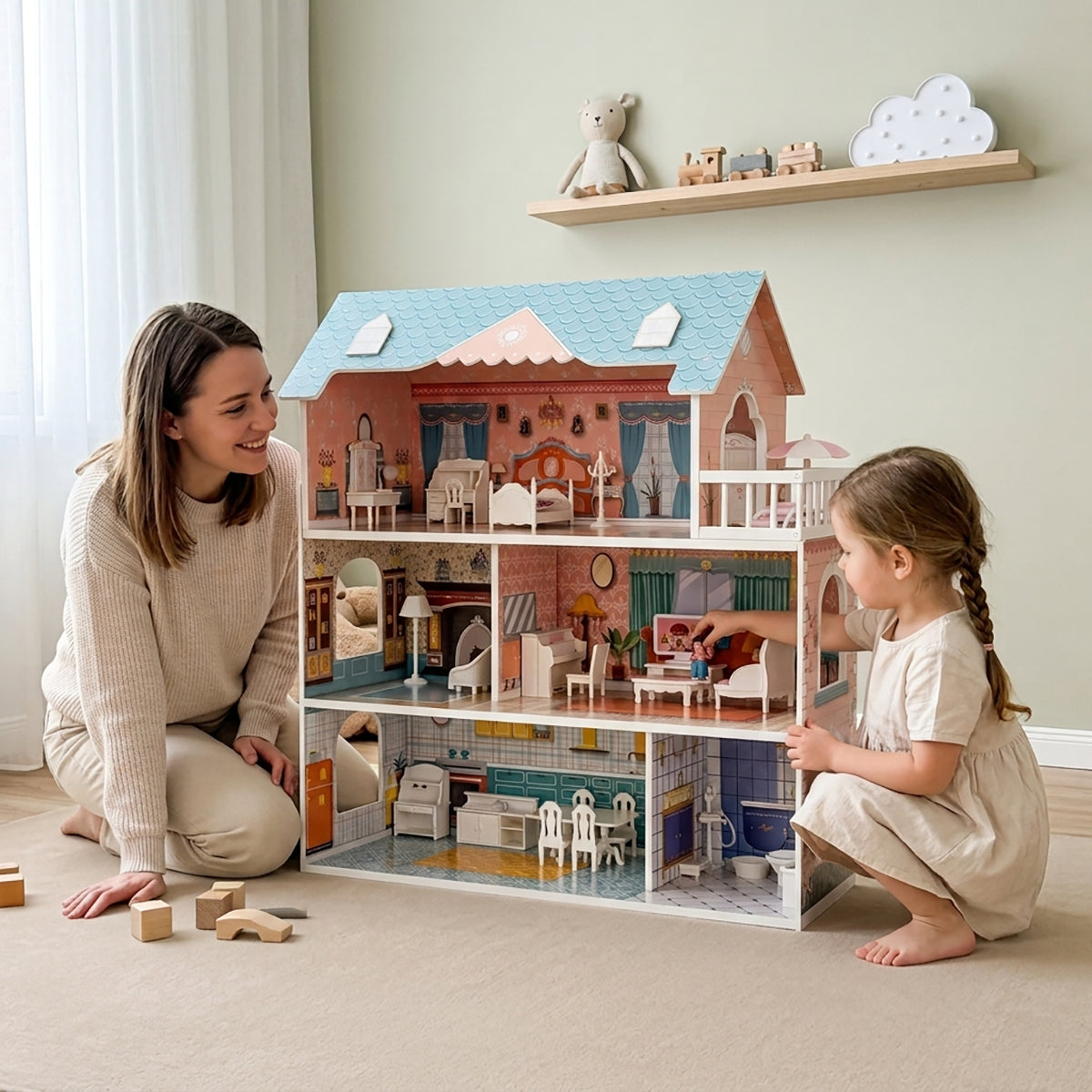 3-Story Wooden Princess Dollhouse