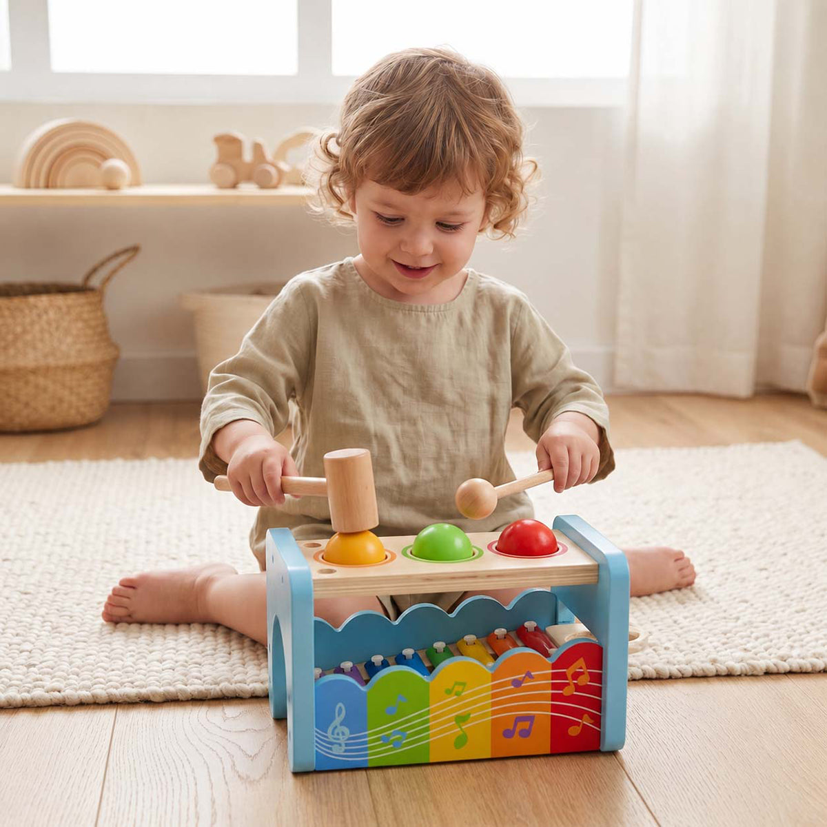 Hicooo® | 2-in-1 Wooden Pound & Tap Bench