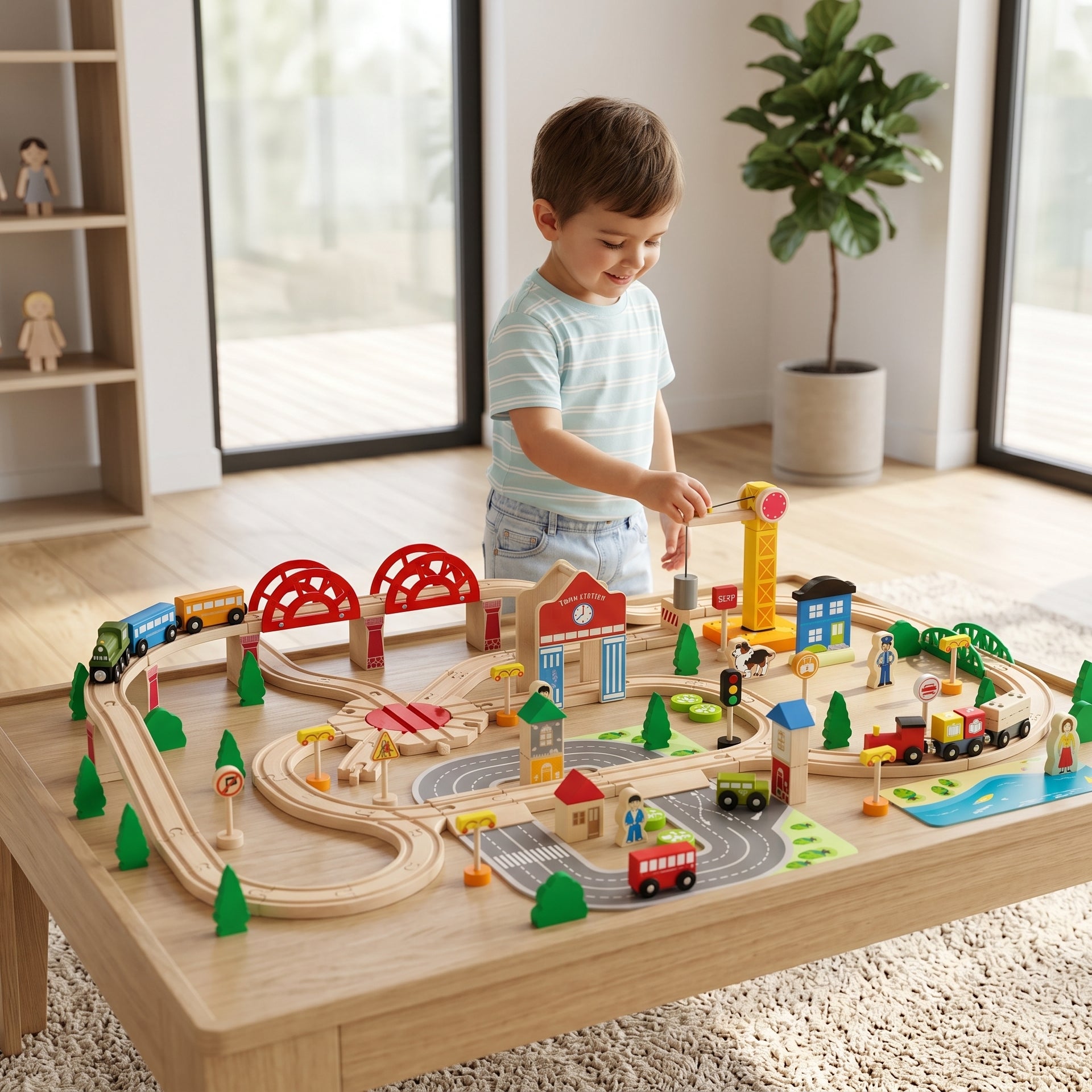 Wooden Large Train Set with Tracks
