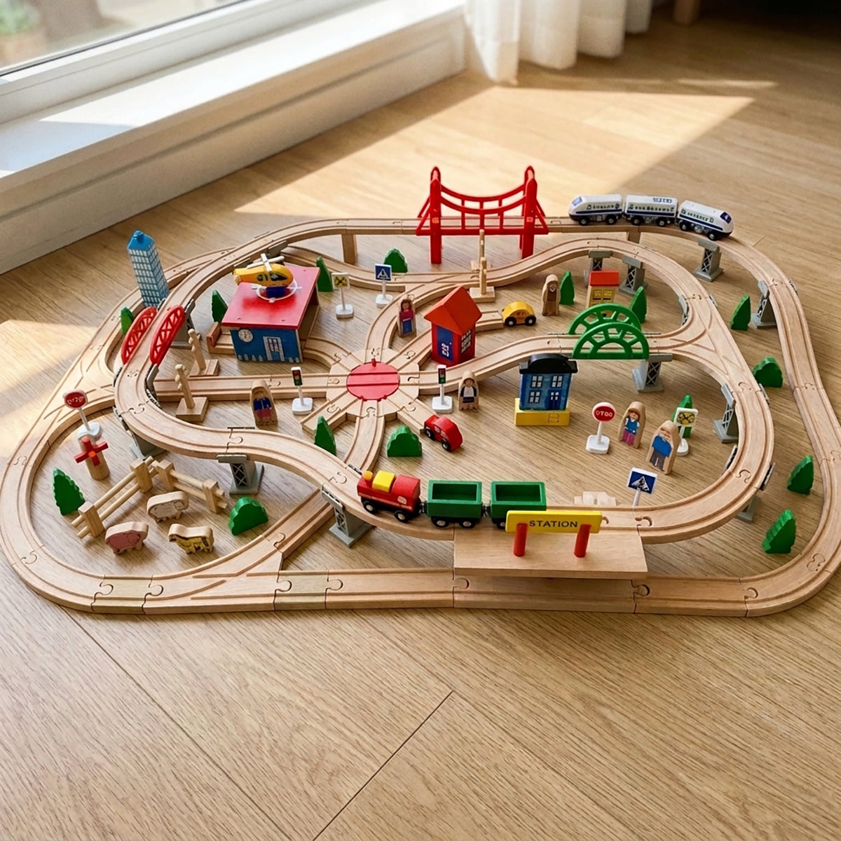Wooden Train Track Set