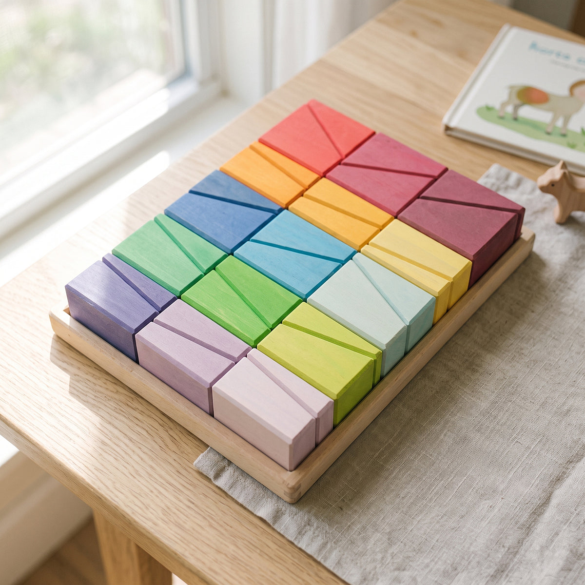 30 Pcs Slanted Wooden Building Blocks Set