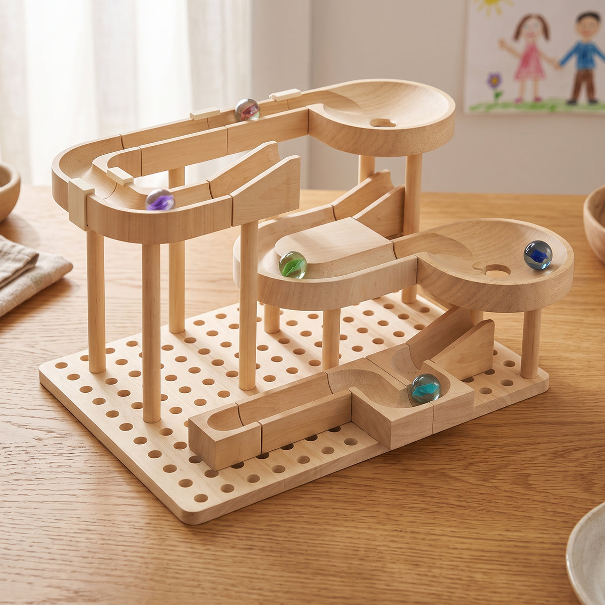Wooden Marble Run Building Blocks Set