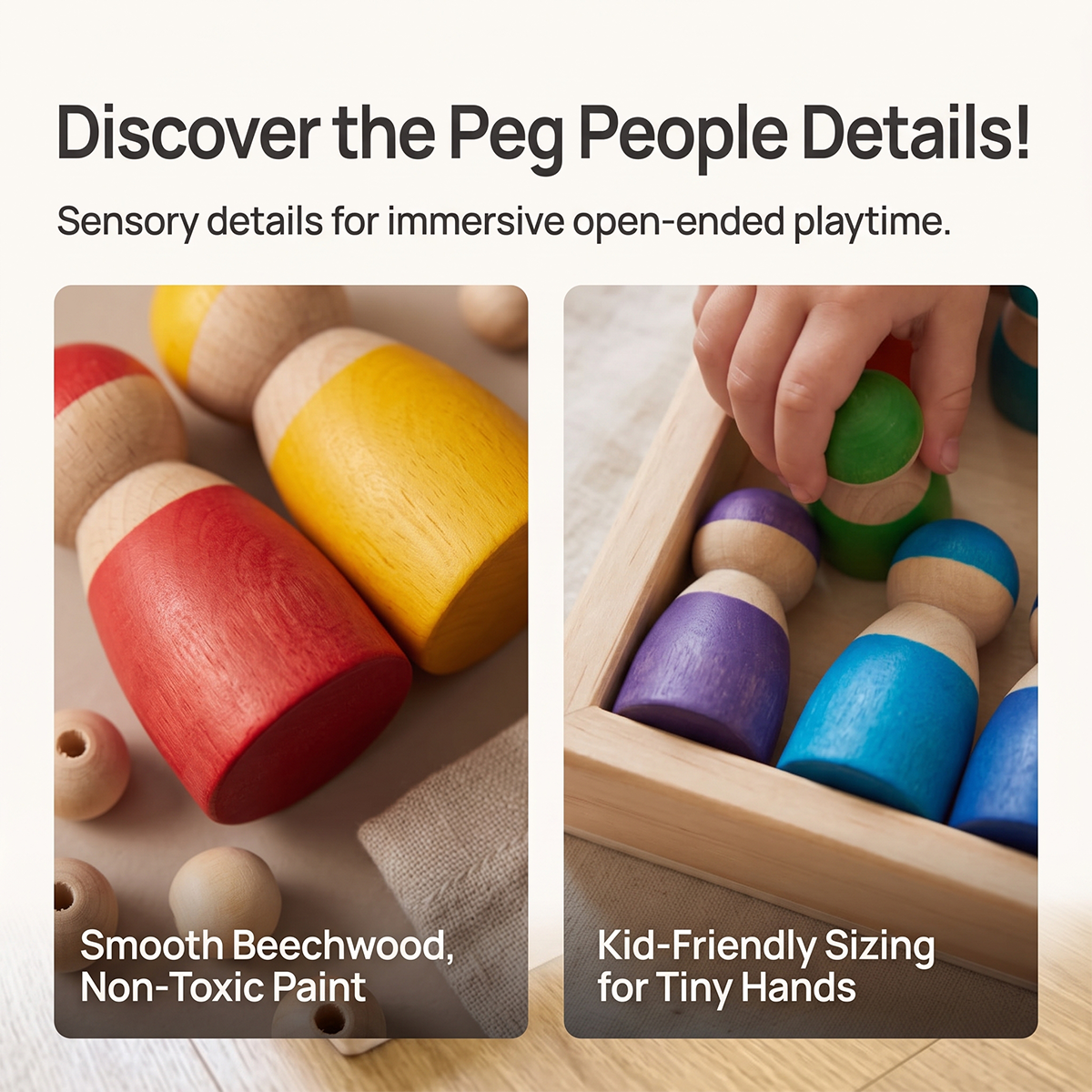 12-Piece Montessori Wooden Rainbow Peg Dolls Open-Ended Play