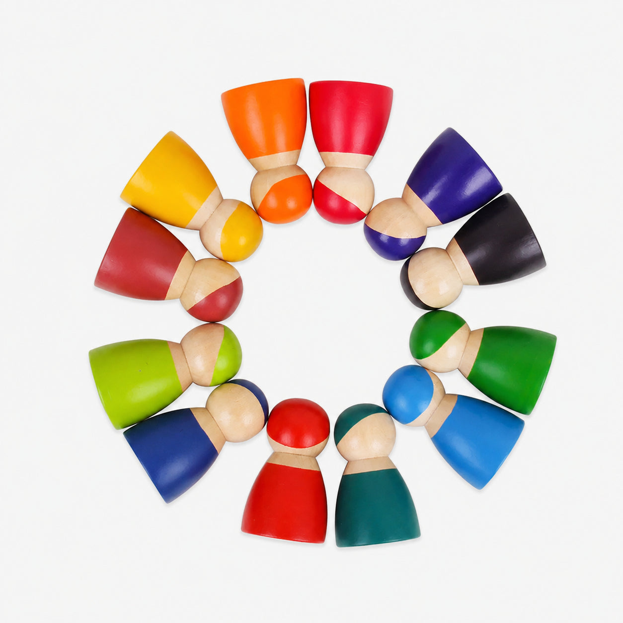 12-Piece Montessori Wooden Rainbow Peg Dolls Open-Ended Play