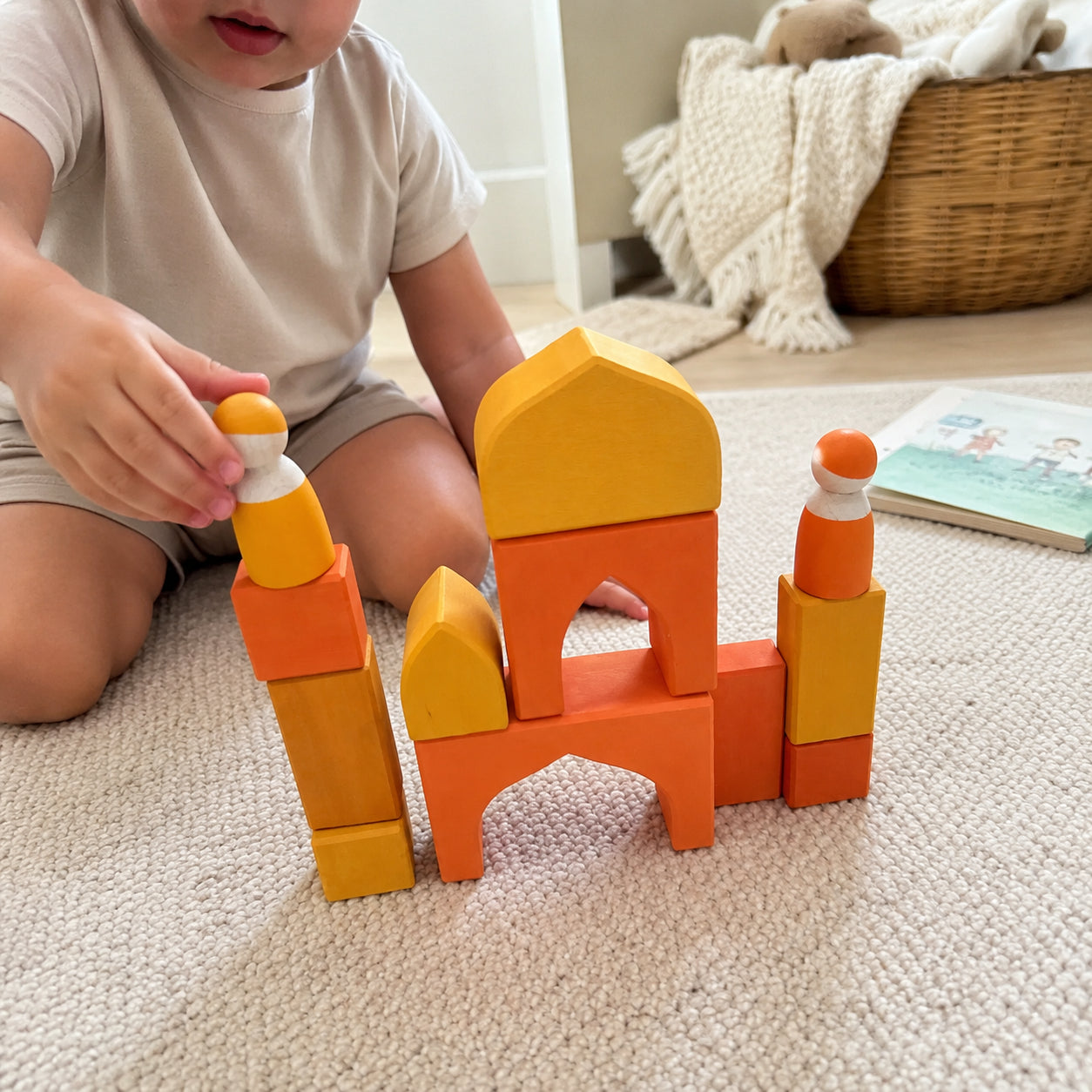 12-Piece Montessori Wooden Rainbow Peg Dolls Open-Ended Play