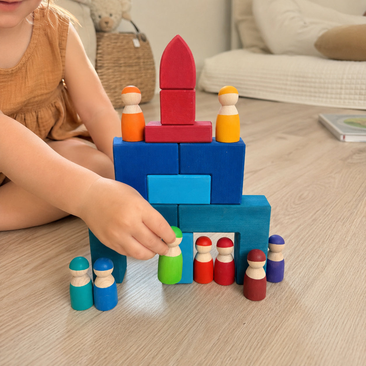 12-Piece Montessori Wooden Rainbow Peg Dolls Open-Ended Play