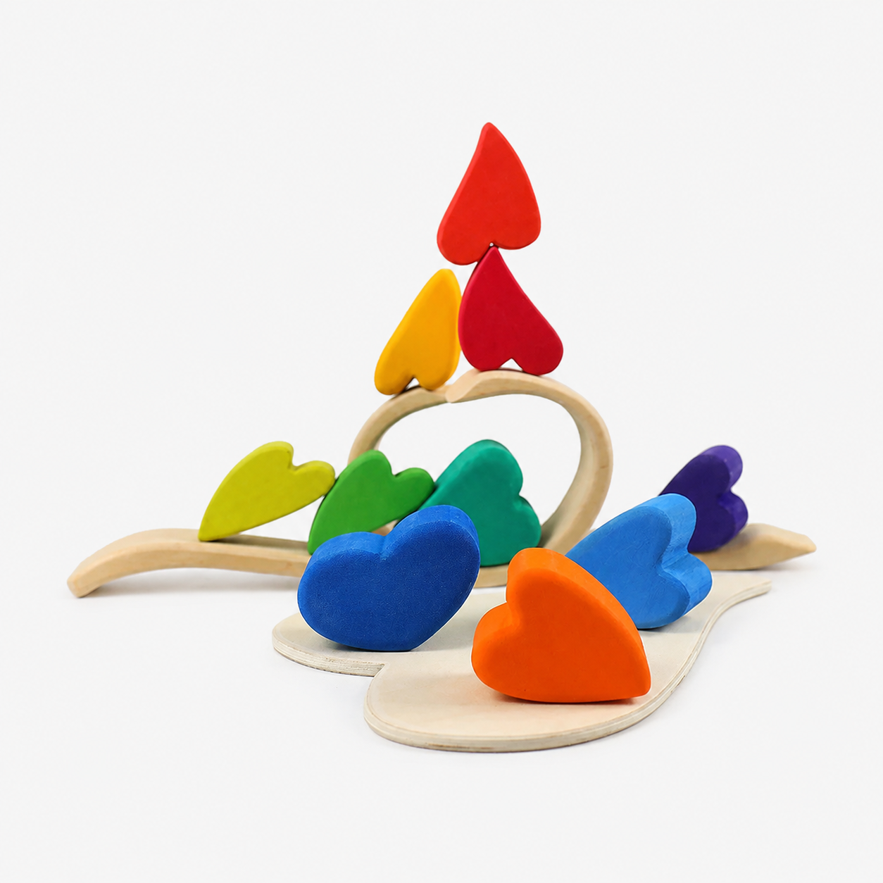 10-Piece Wooden Rainbow Heart Stacking Puzzle & Balancing Blocks