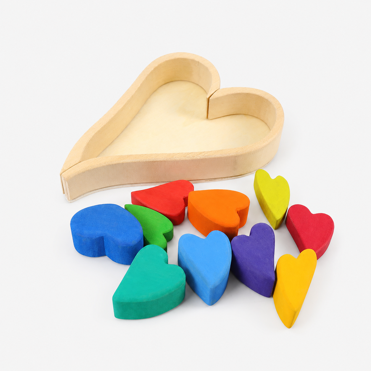 10-Piece Wooden Rainbow Heart Stacking Puzzle & Balancing Blocks