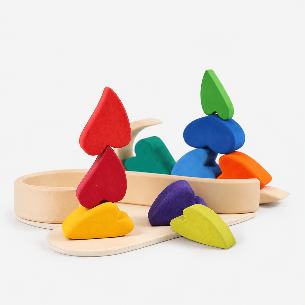 10-Piece Wooden Rainbow Heart Stacking Puzzle & Balancing Blocks