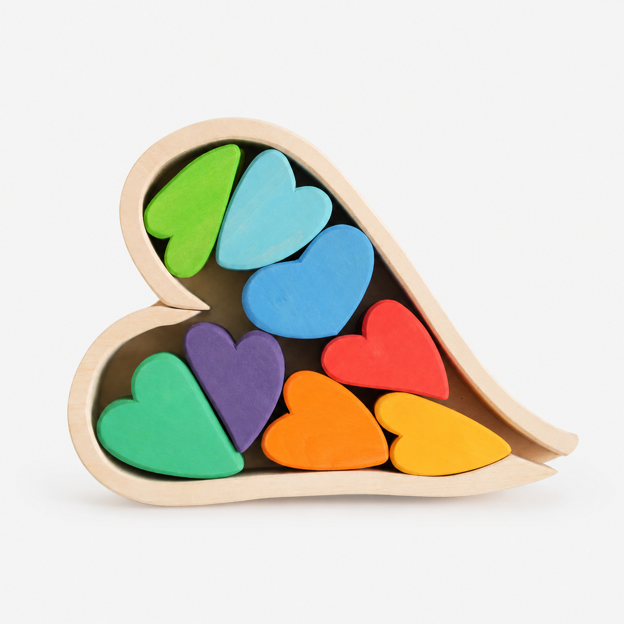 10-Piece Wooden Rainbow Heart Stacking Puzzle & Balancing Blocks