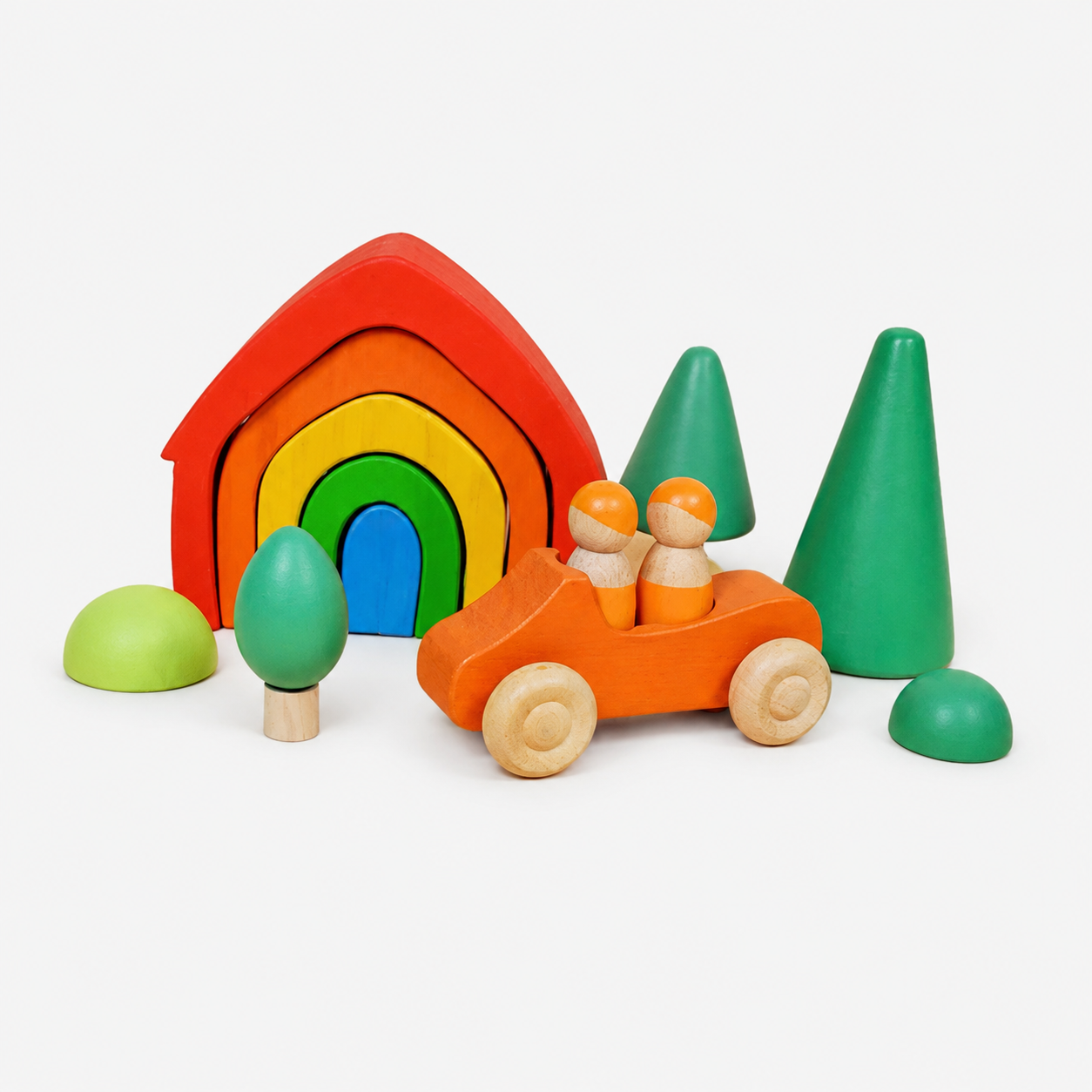 Wooden Rainbow House Stacking Puzzle Set