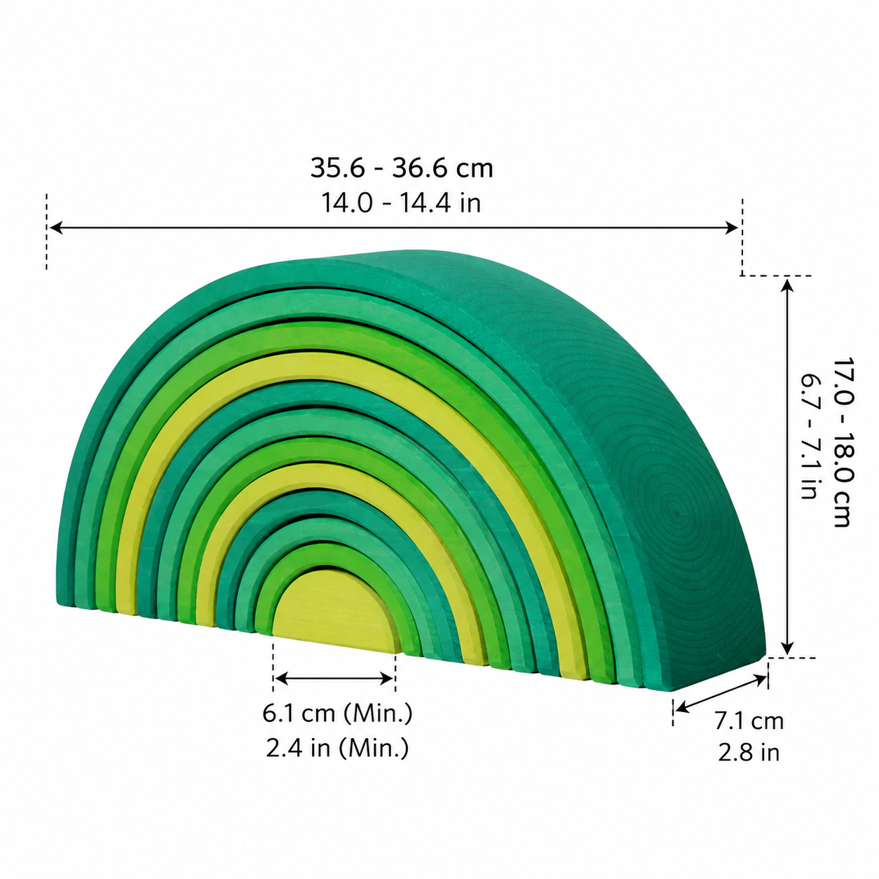 12-Piece Large Meadow Green Wooden Rainbow Nesting Arches