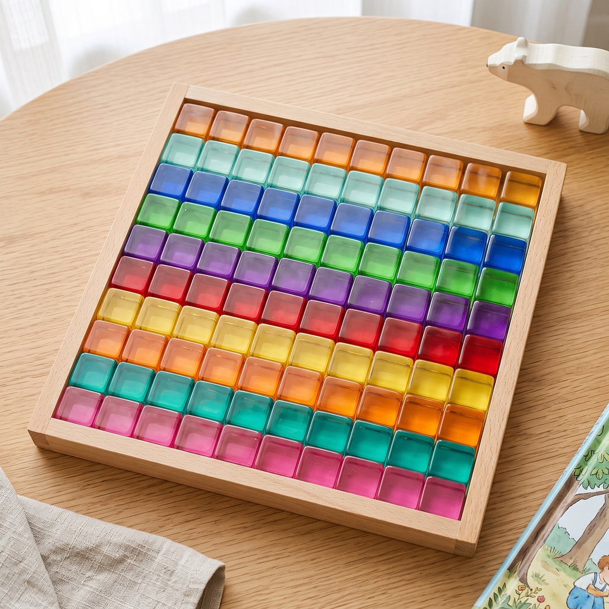 100-Piece Acrylic Rainbow Sensory Blocks with Tray