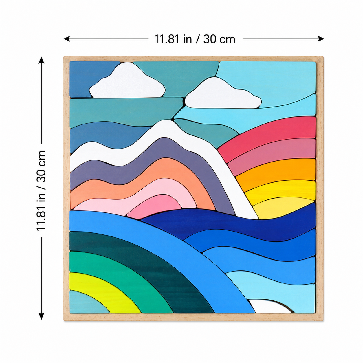 Wooden Rainbow Cloud Landscape Puzzle Board
