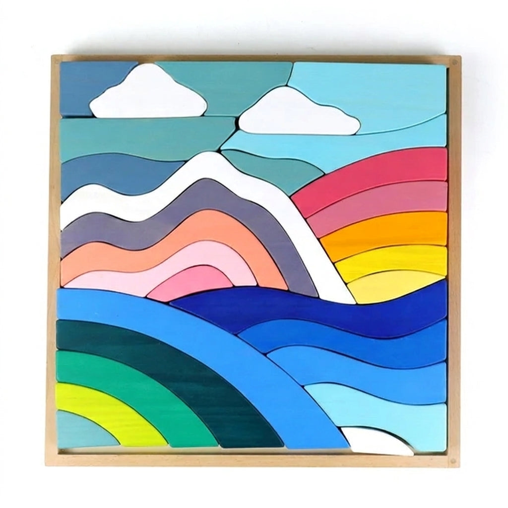 Wooden Rainbow Cloud Landscape Puzzle Board