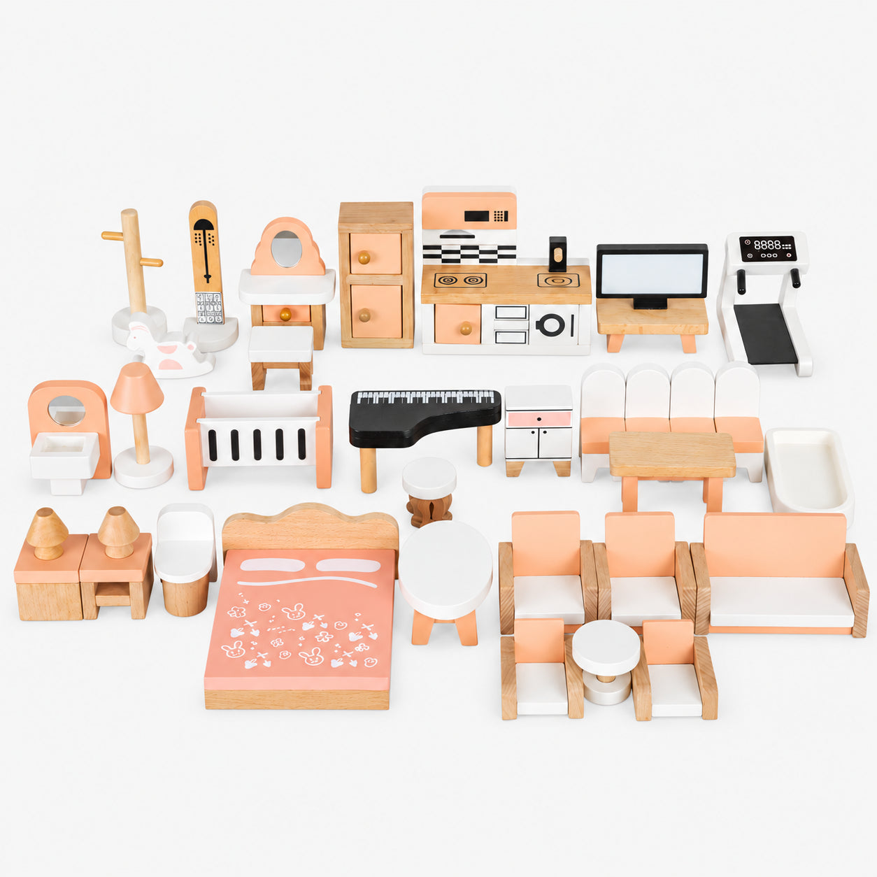 34-Piece Wooden Dollhouse Miniature Furniture Set