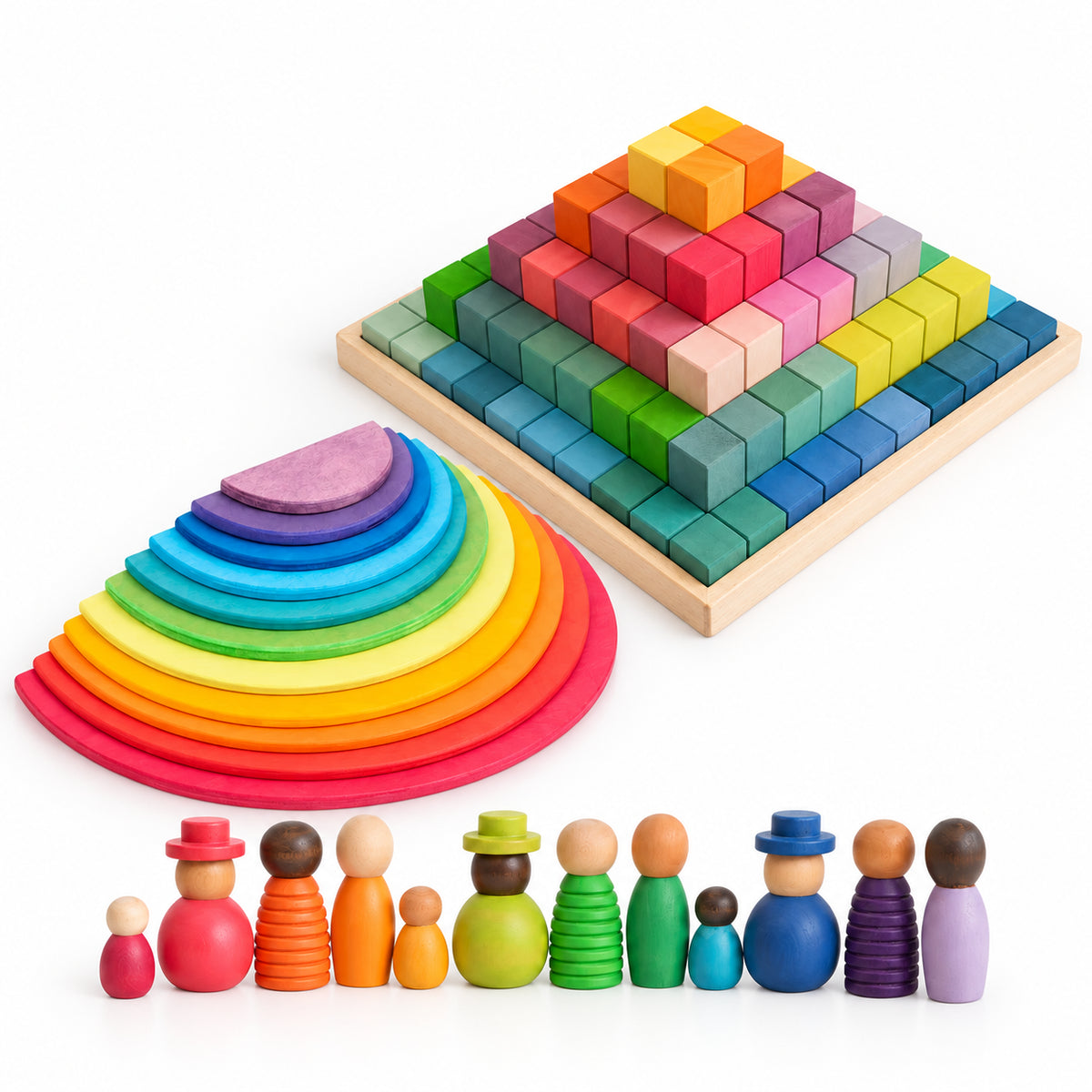 Diverse Wooden Peg Dolls Set