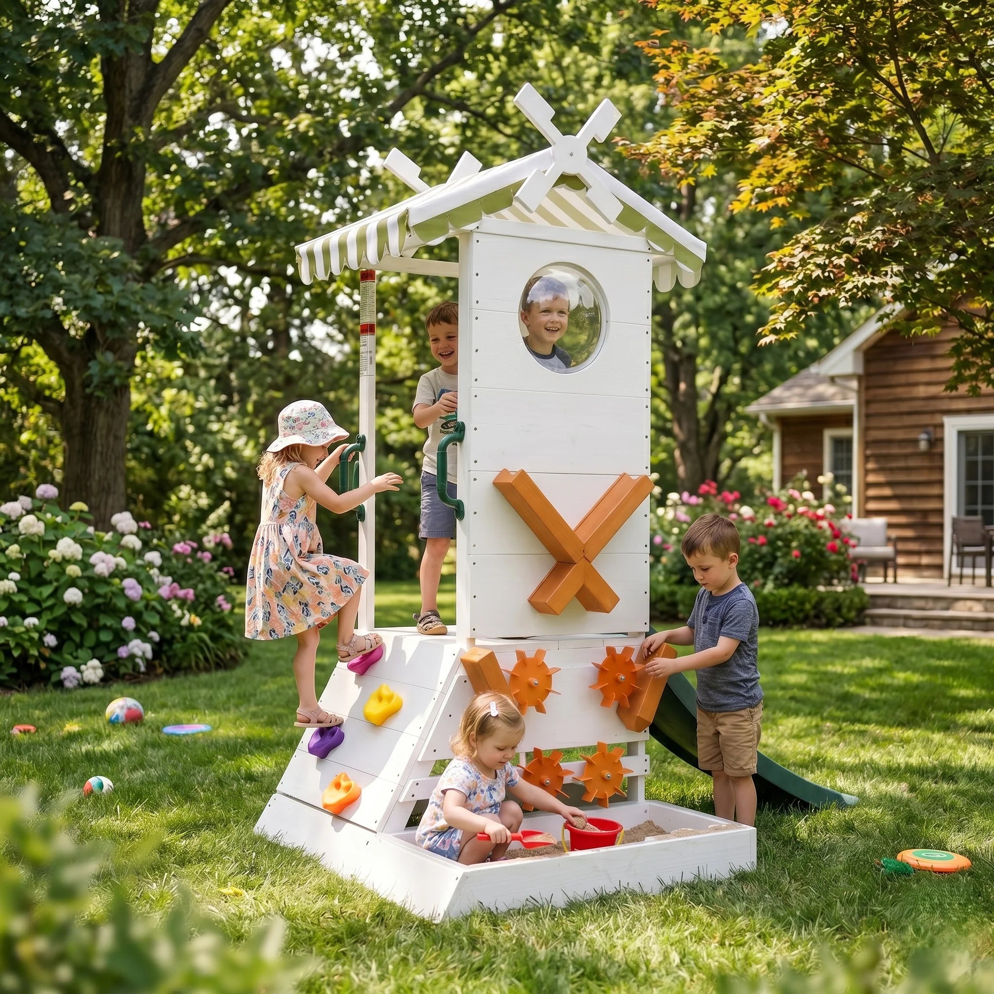 Toddler Outdoor Playset with Slide, Sprayer & Sensory Water Basin