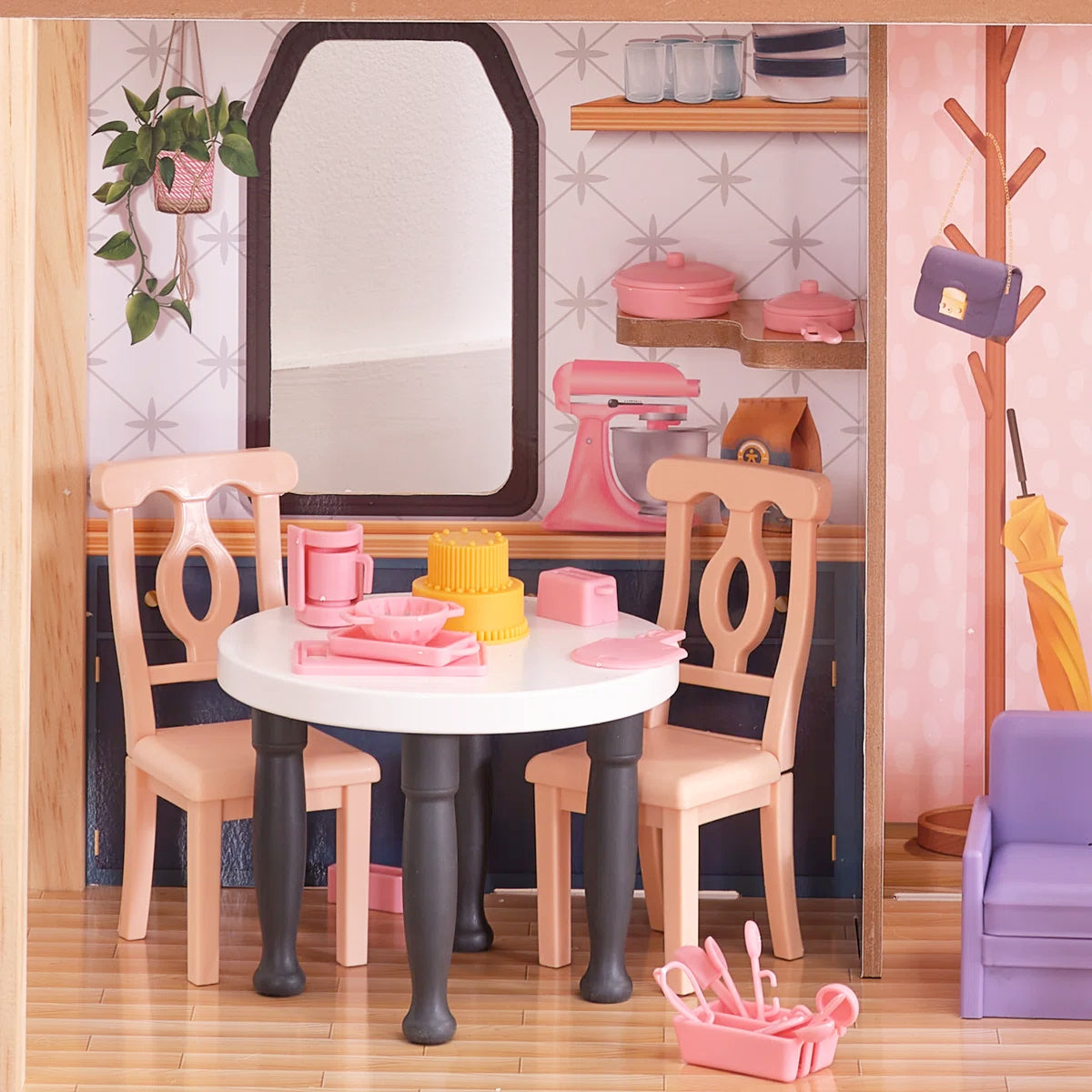 Wooden Dollhouse with Rooftop Deck