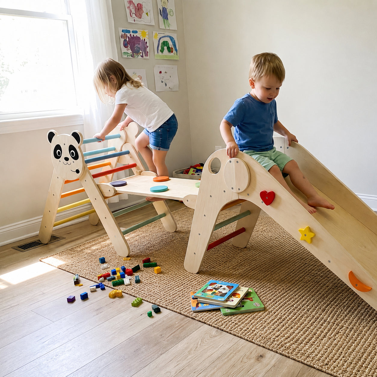 Panda Themed Foldable Wooden Climbing Triangle Set