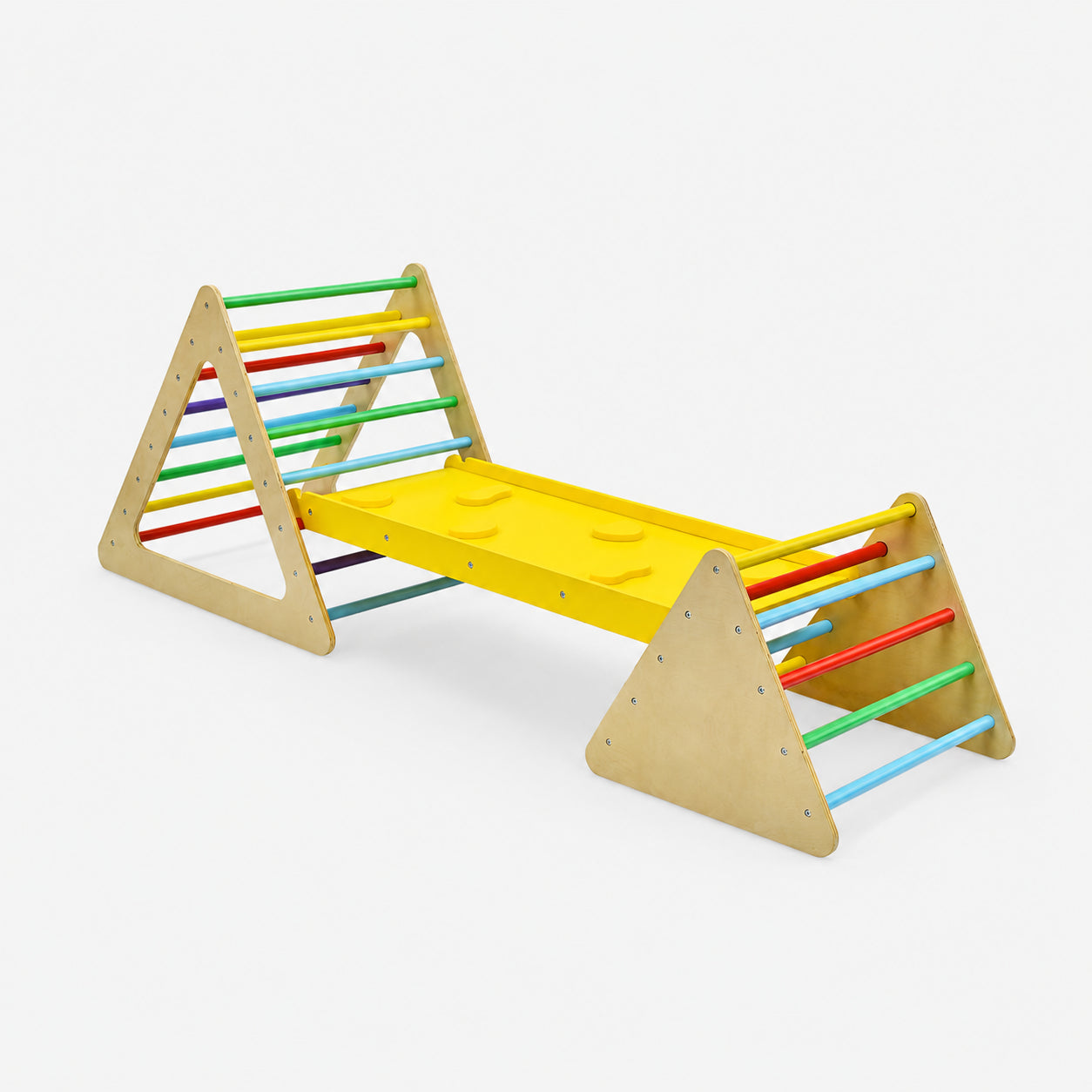 3-Piece Montessori Wooden Climbing Triangle Set with Reversible Ramp