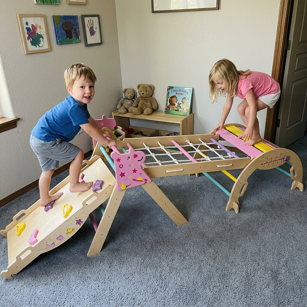 Unicorn Theme Foldable Wooden Climbing Set
