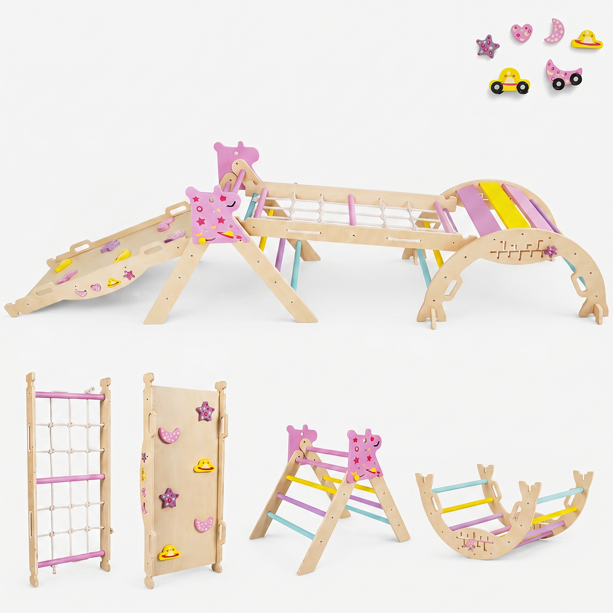 Unicorn Theme Foldable Wooden Climbing Set