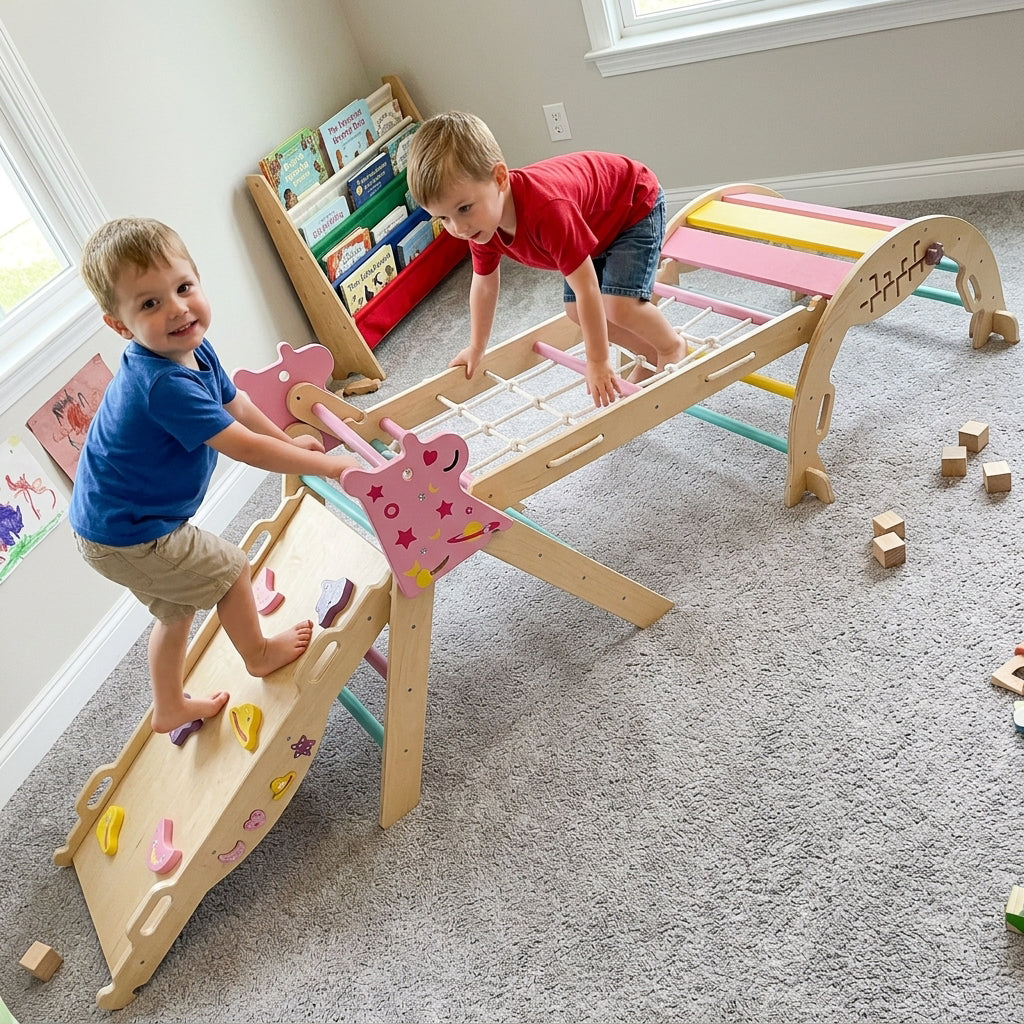 Unicorn Theme Foldable Wooden Climbing Set