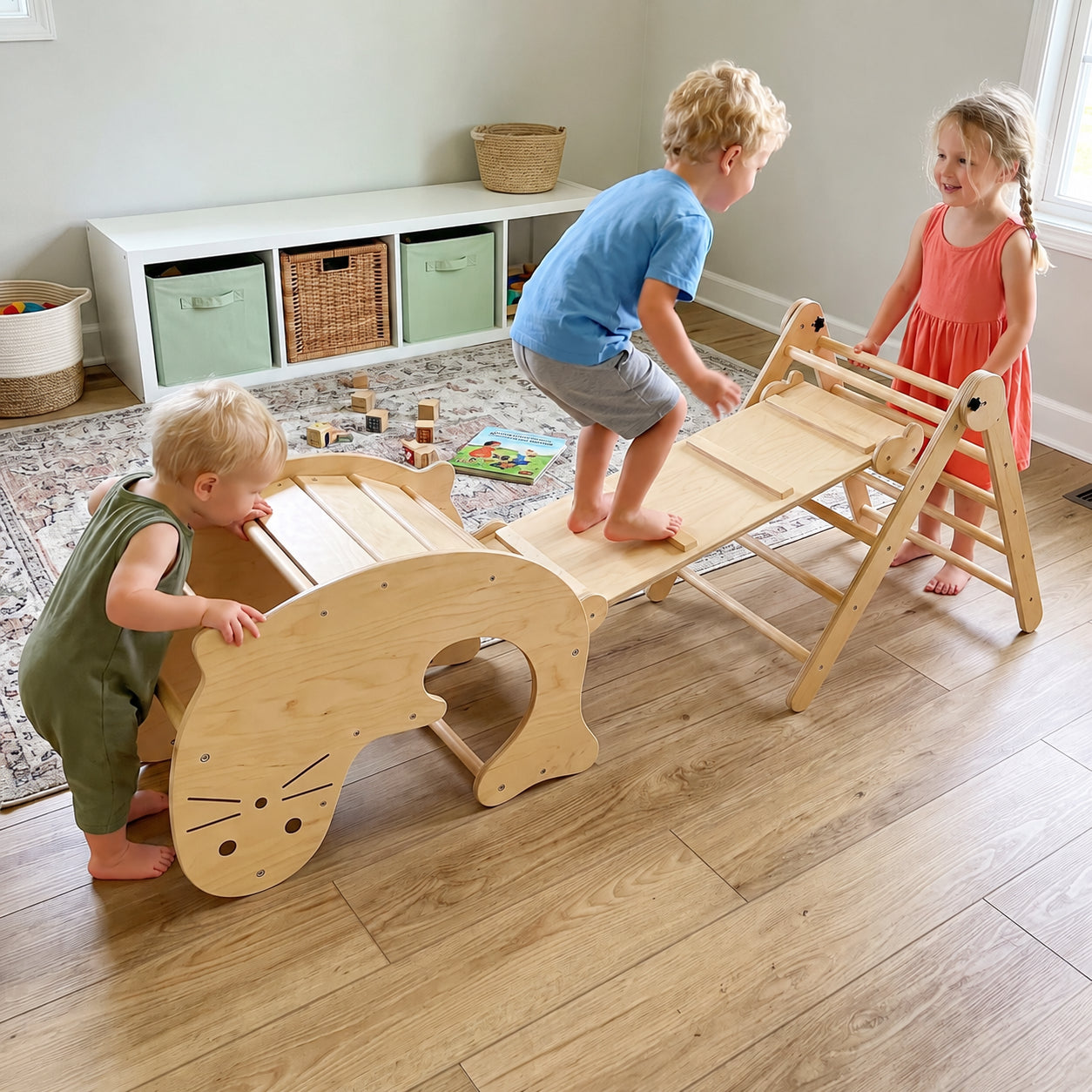 Toddler Indoor Climbing Playset with Reversible Slide & Rock Climb Ramp