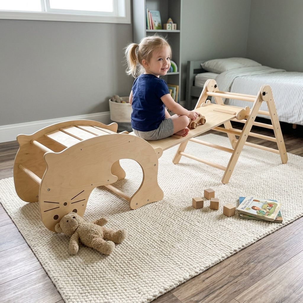 Toddler Indoor Climbing Playset with Reversible Slide & Rock Climb Ramp