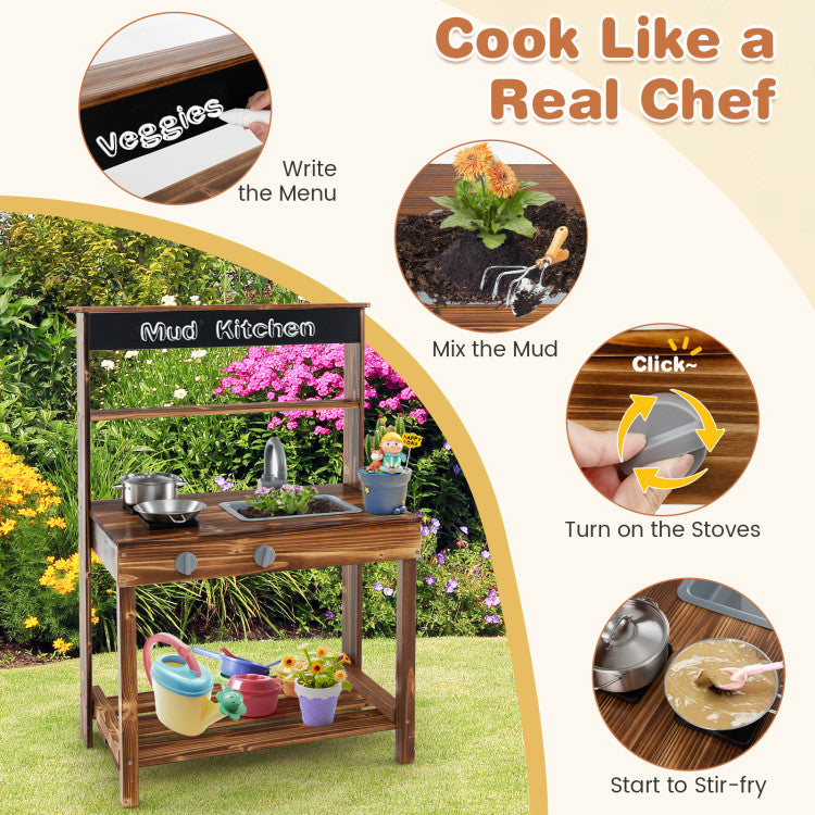 Outdoor Mud Kitchen with Rotatable Faucet & Removable Sink