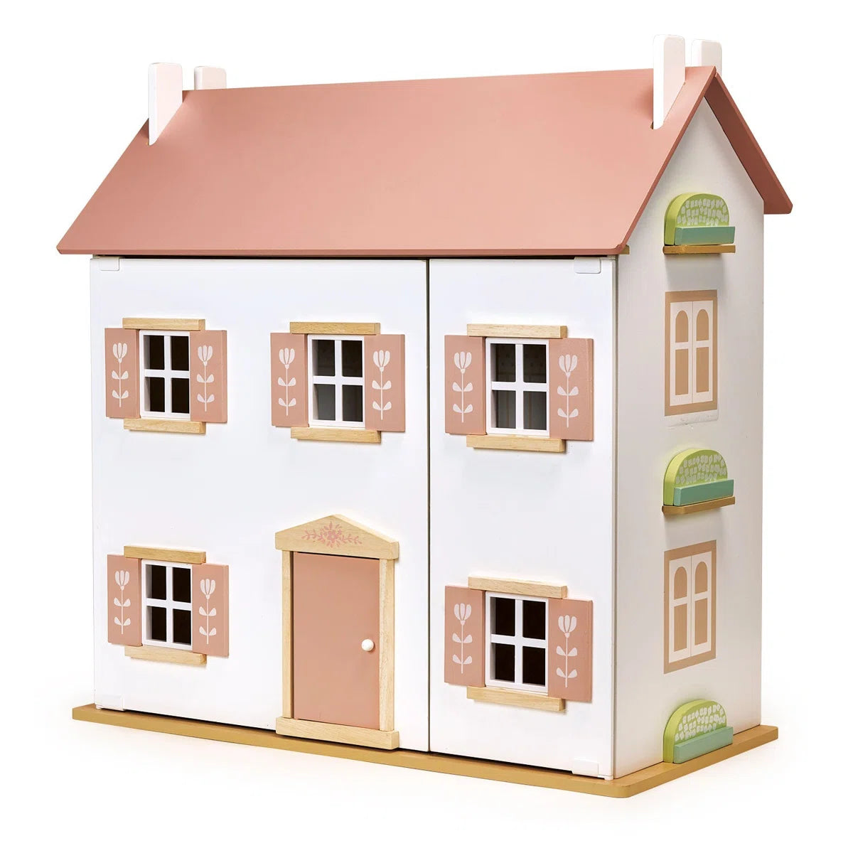 Floral Themed 3-Story Wooden Dollhouse with Furniture