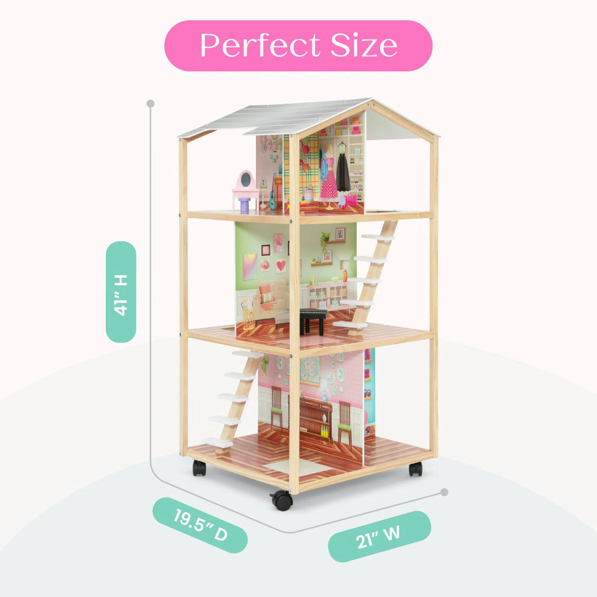 Mobile 360-Degree Mansion Dollhouse on Wheels