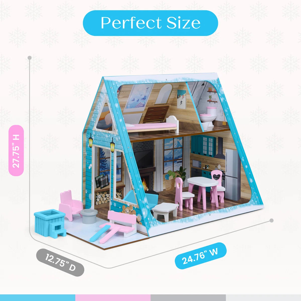15-Piece Wooden Ski Chalet Dollhouse