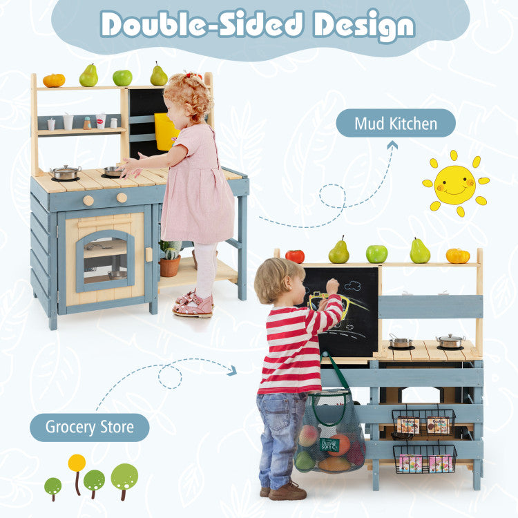 Outdoor Mud Kitchen with Faucet & Extra Chalkboard