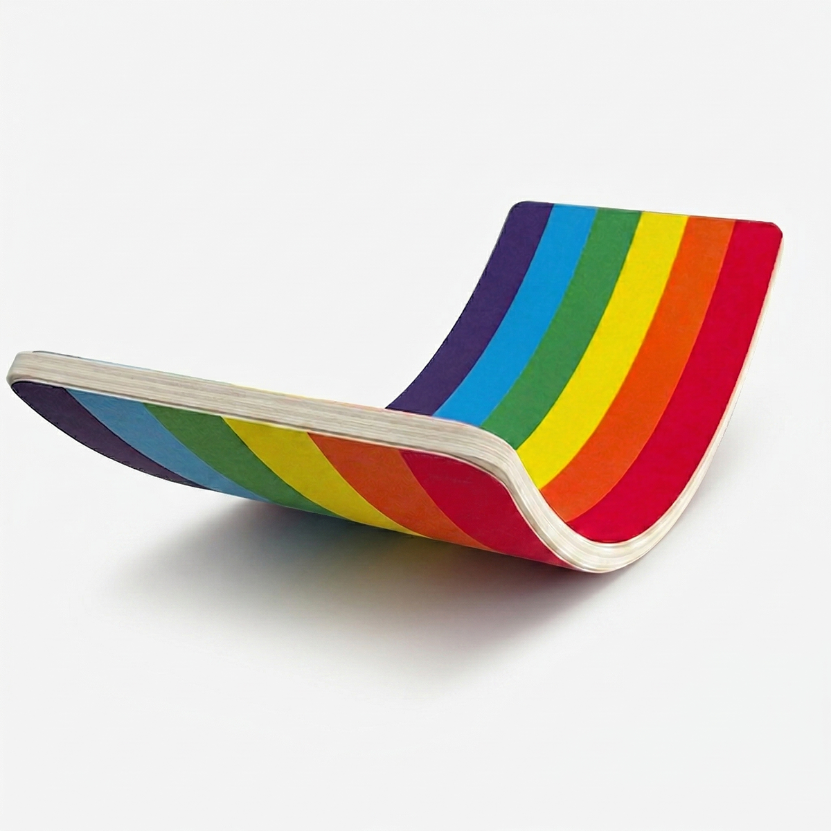 Multi-color double rainbow wooden rocker board for toddler gross motor skills