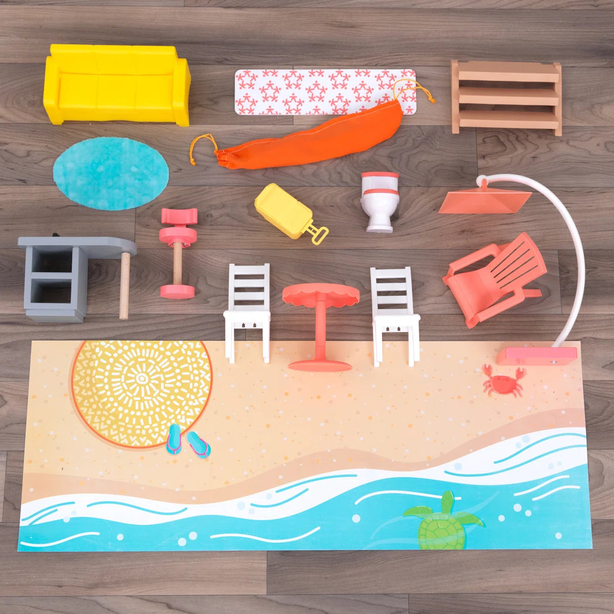 Double-Sided Wooden Beach Dollhouse with Manual Ferris Wheel