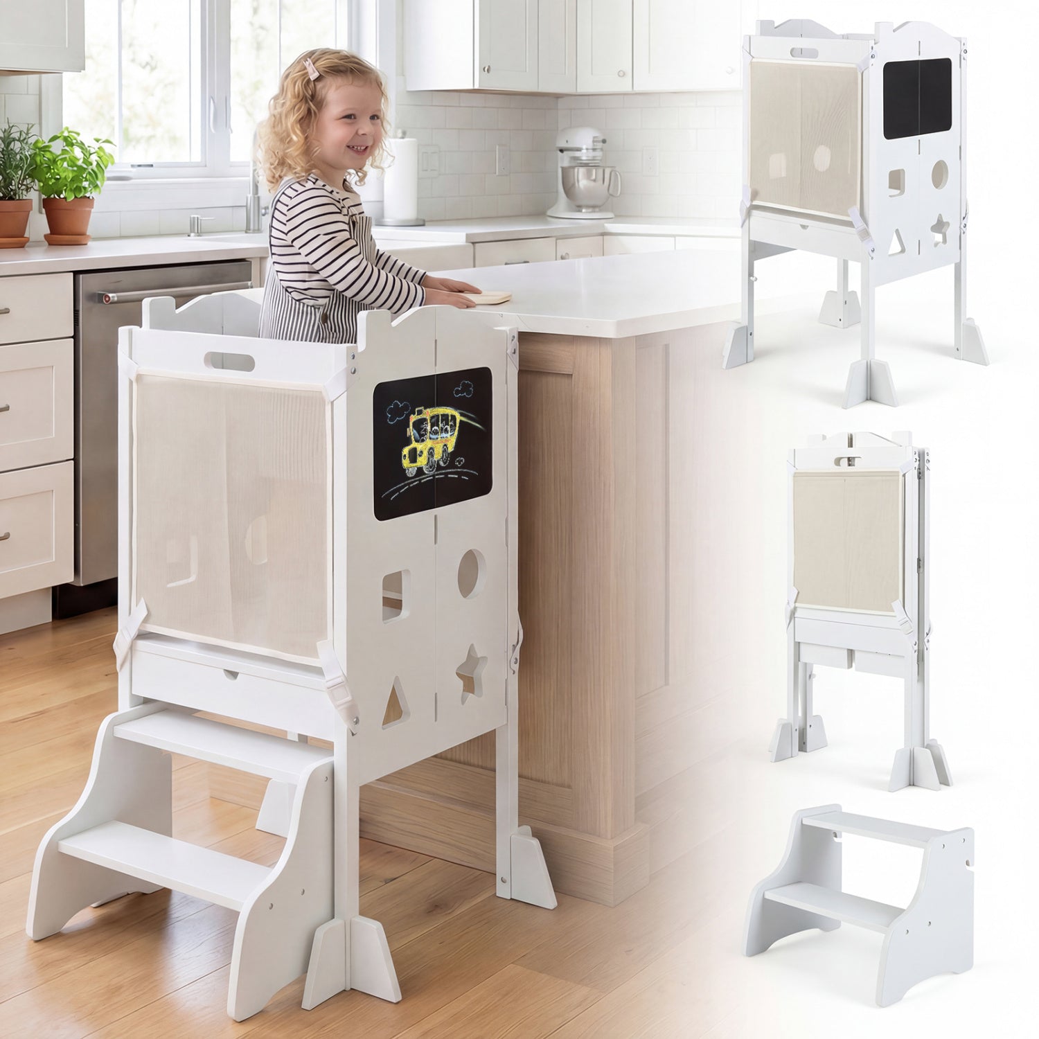 Foldable 2-Step Toddler Stool with Chalkboards