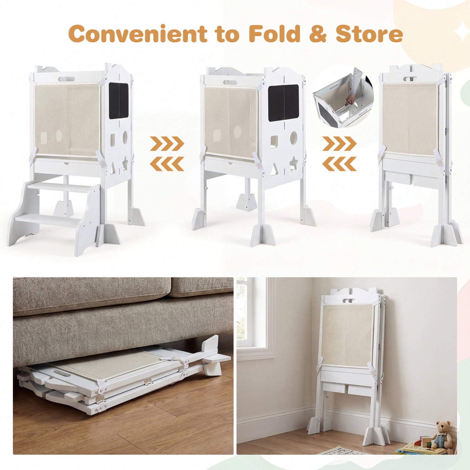 Foldable 2-Step Toddler Stool with Chalkboards