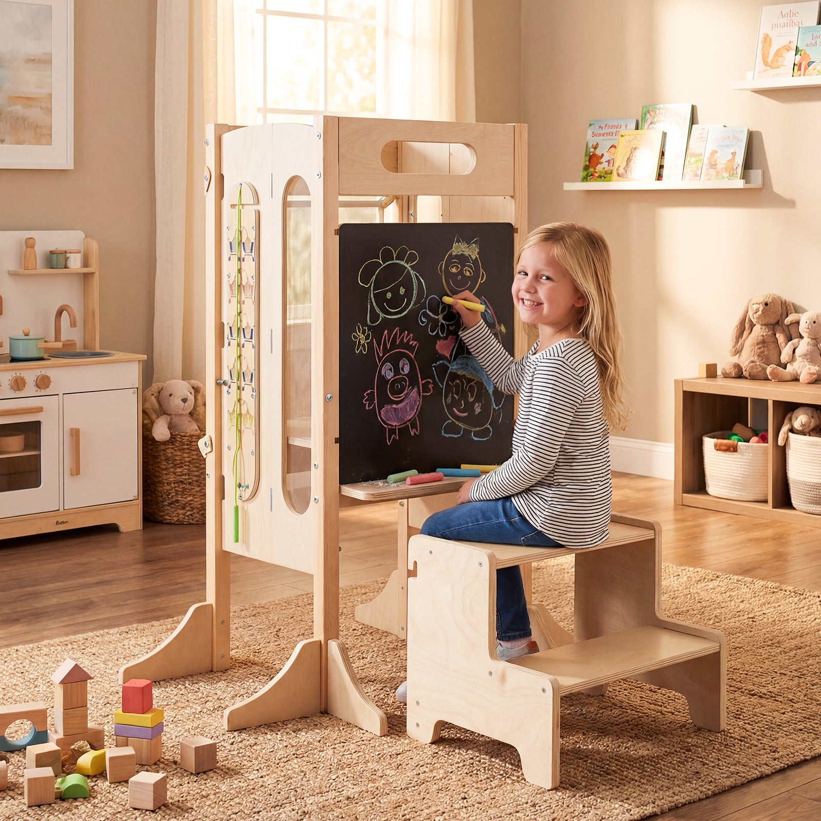 Foldable Toddler Tower with Safety Net