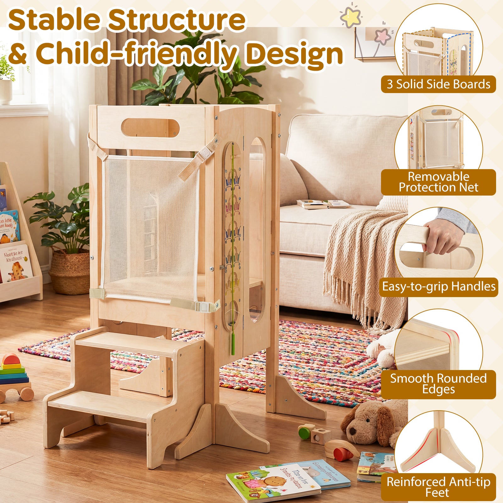 Foldable Toddler Tower with Safety Net