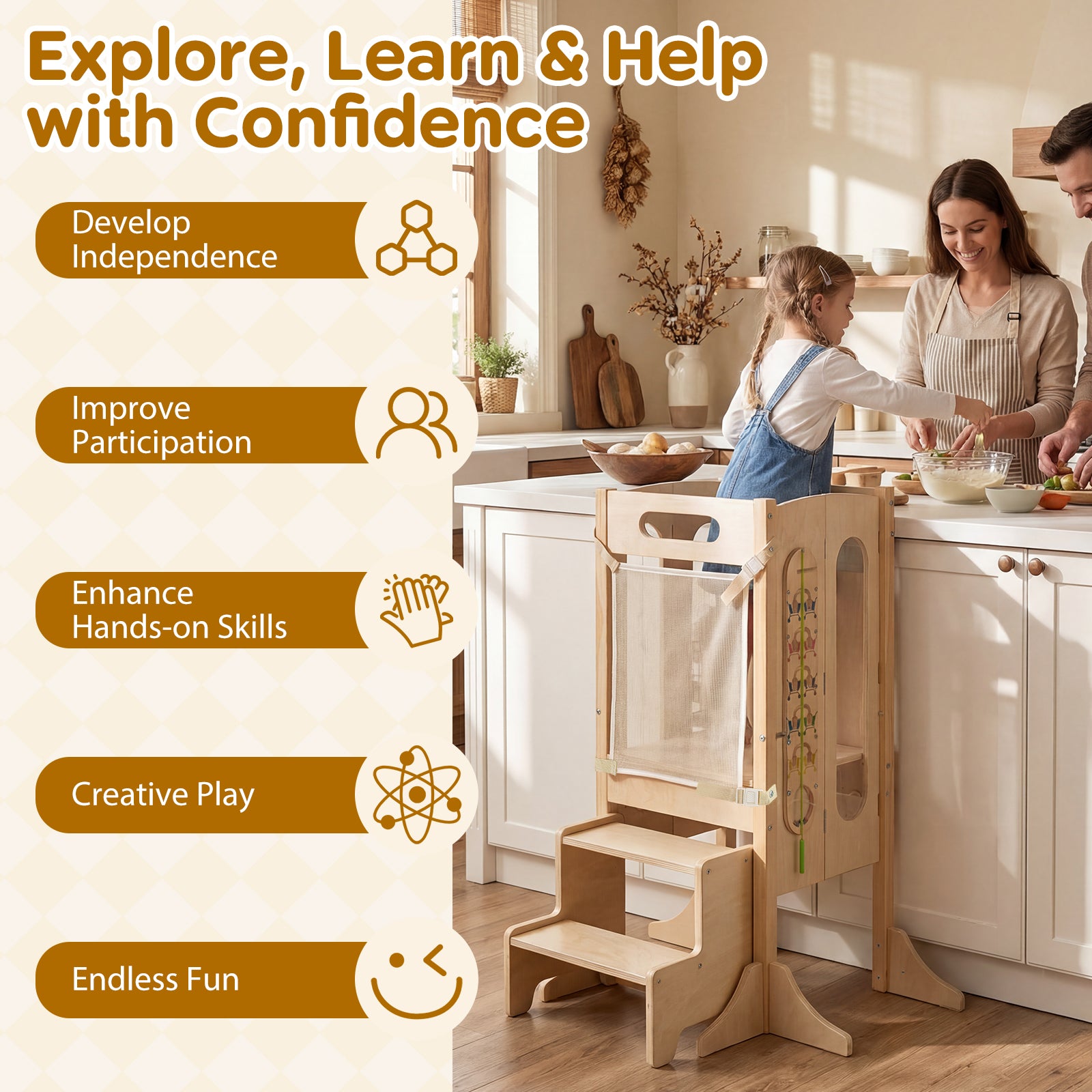 Foldable Toddler Tower with Safety Net