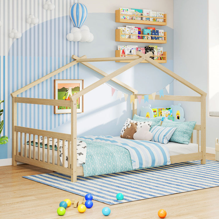 Twin Size Montessori House Floor Bed with Slat