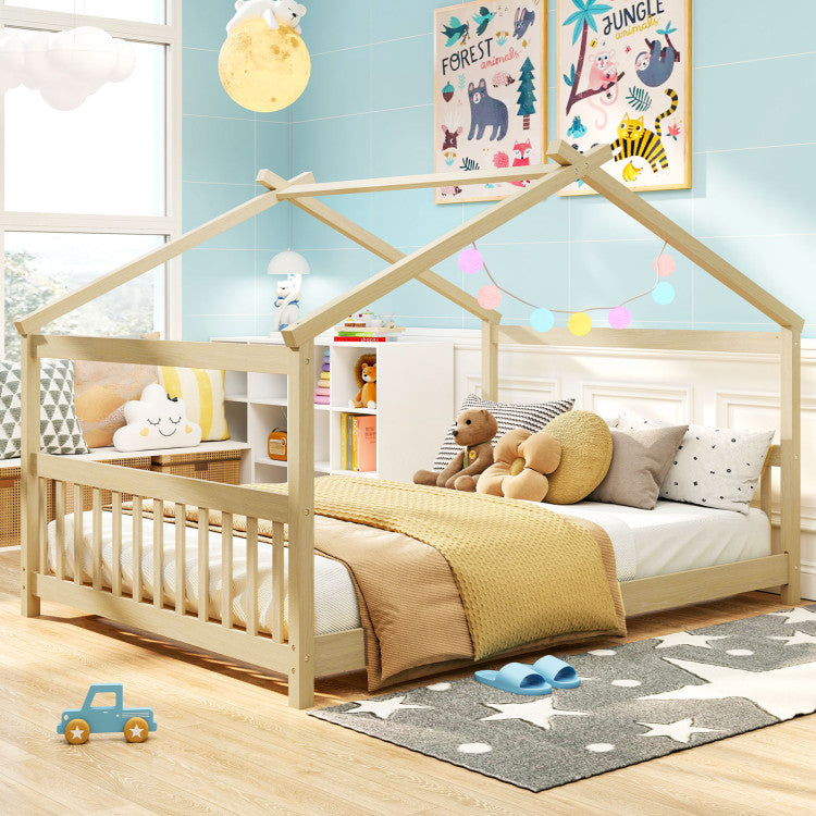Twin Size Montessori House Floor Bed with Slat